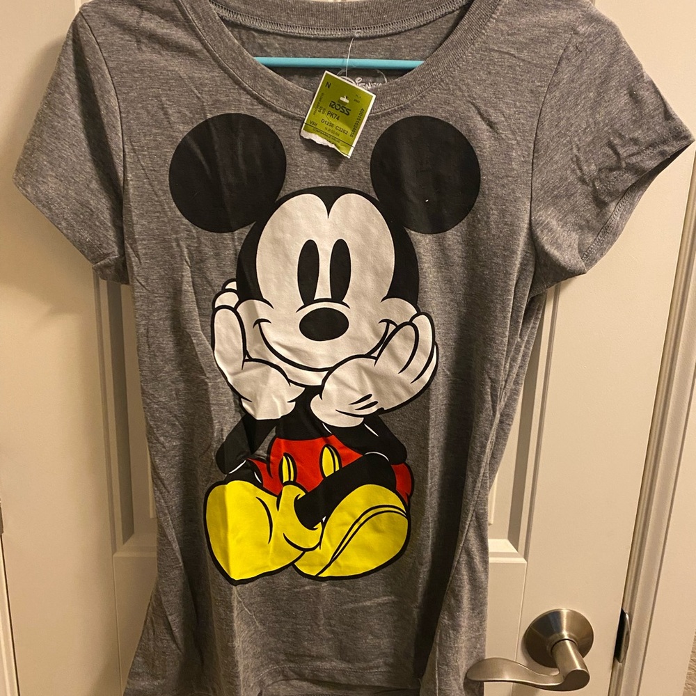 NWT Disney XL Top Juniors Gray Mickey Mouse 2 Sided T-shirt Short Sleeve Shirt